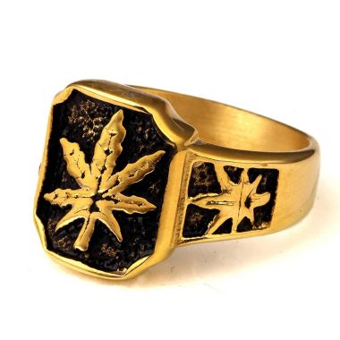 hiphop gold rings for men weed leaf cool ring bague femme punk  plant pattern 2018 vintage