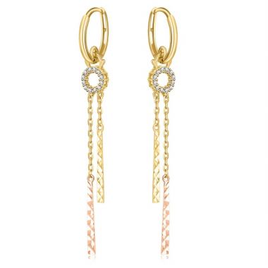 Gold Long Tassel Chain Diamond Hoop Earrings