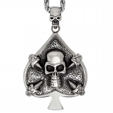 Vintage Skull Ace of Spades Pendant Necklace