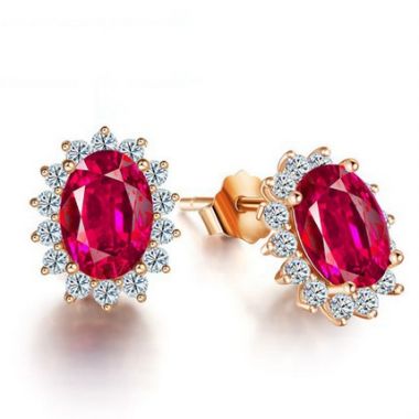 Oval Ruby Diamond Earrings