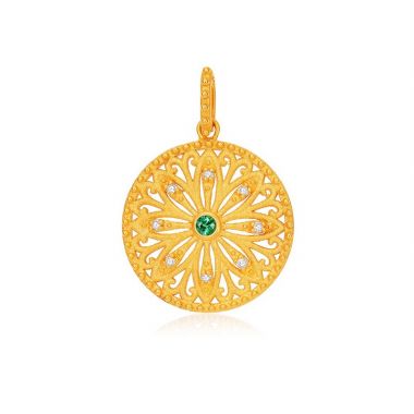 Gold Round Hollow Emerald Diamond Necklace