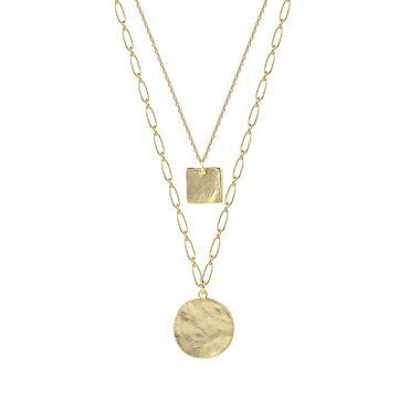 Double Layer Square Disc Pendant Necklace