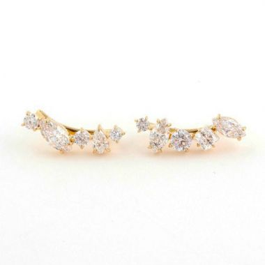 Mixed Shape Sparkling Zircon Gold Plated Ear Cuffs