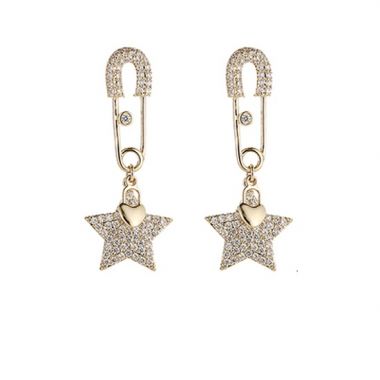 Zircon Heart Star & Safety Pin Earrings