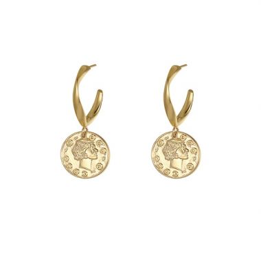 Portrait Coin Pendant Hoop Earrings