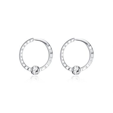 Beaded White Gold Hoop Earrings