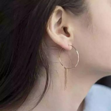 Large Circle Chain Tassel Earrings