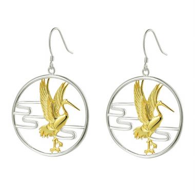 Chinese Style Two-Tone Crane Sterling Silver Earrings