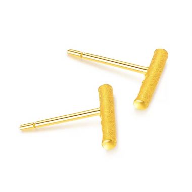 Gold Cylindrical Thin Bar Stud Earrings
