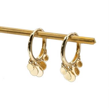 14K Solid Gold Round Multi-disc Huggie Hoop Earrings