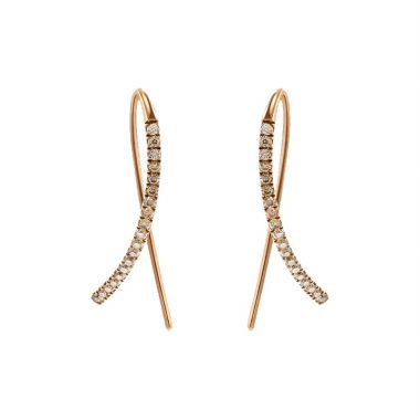 Gold Brown Diamond Fish Shape Cross Earrings