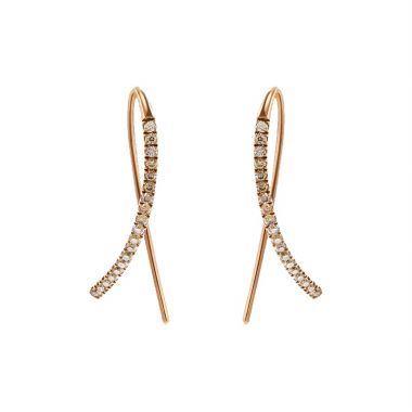 Gold Brown Diamond Fish Shape Cross Earrings