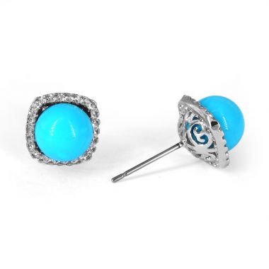 Round Turquoise and Zircon Stud Earrings