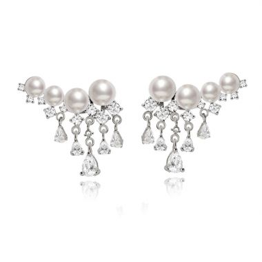 Pearl Climber with Tear Drop Crystal Tassel Earrings