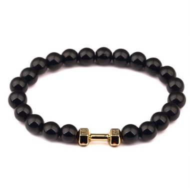 Matte Black Onyx Stones & Stainless Steel Gold Plated Skull