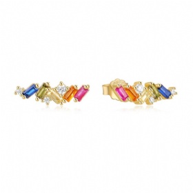 Geometric Long Colored Diamond Earrings