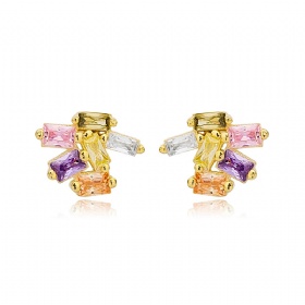 Geometric Long Colored Diamond Earrings