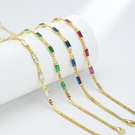 Rectangular Gems Cuban Chain Bracelet