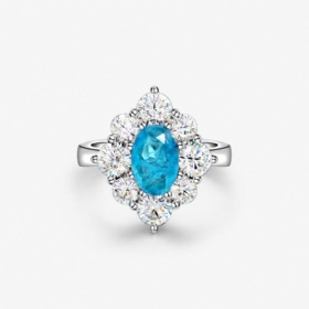 Oval Blue Topaz Diamond Halo Ring