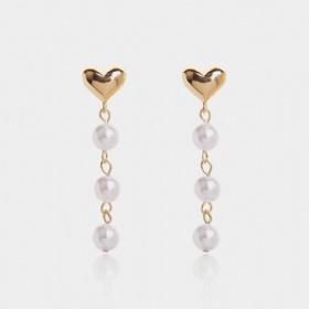 Pearl Tassel Heart Earrings