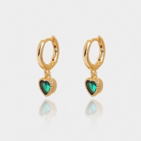 Heart Shaped Emerald Drop Hoop Earrings