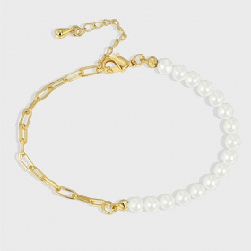 Half Pearl Paperclip Chain Bracelet