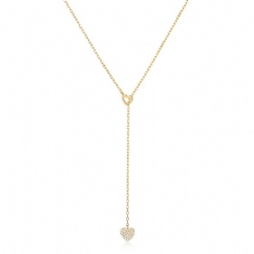 Heart Charm CZ Lariat Necklace