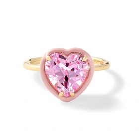 Pink Heart Shaped Gemstone Enamel Ring
