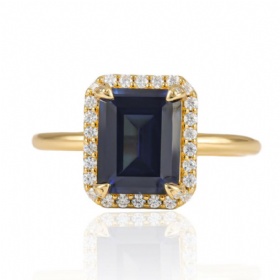 Emerald-Cut Blue Sapphire Halo Ring