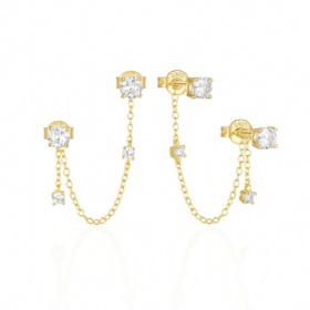 Double Stud Chain Earrings With Diamonds