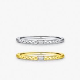 Baguette CZ Textured Solitaire Ring