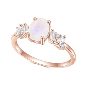 Oval Moonstone Ring with CZs