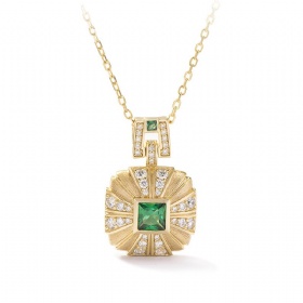 Square Green Zirconia Brushed Necklace