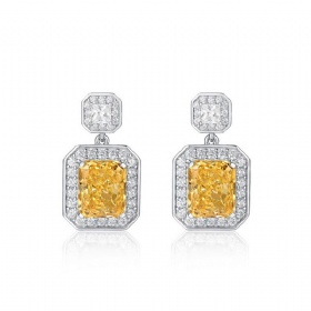 Square Citrine Halo Dangling Earrings