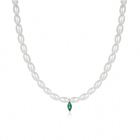 Marquise Emerald Rice Pearl Necklace