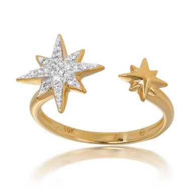 10k Gold Double Star Diamond Open Ring